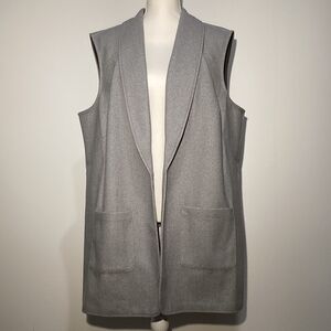 Light Gray Sleeveless Open-Front Vest with Shawl Collar